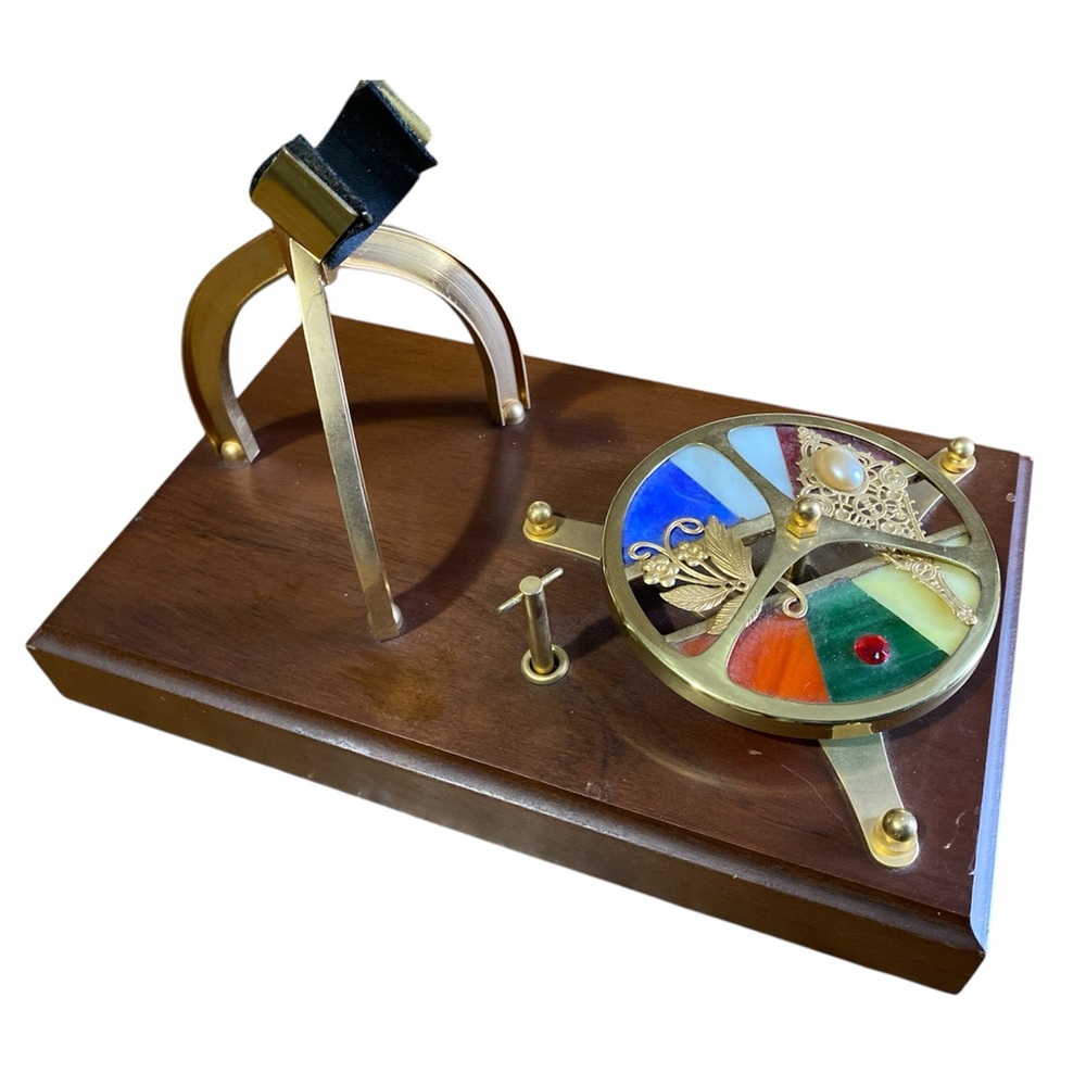Vintage Lefton Kaleidoscope Wind Up Wood Stained Glass Music Box Stand Base